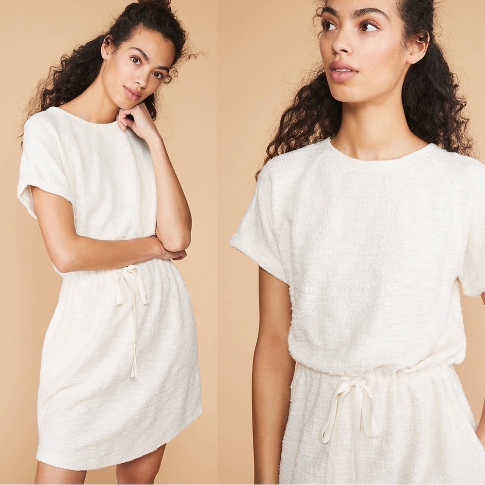 Loft x Lou & Grey Tweedknit Drawstring Dress Ecru White M